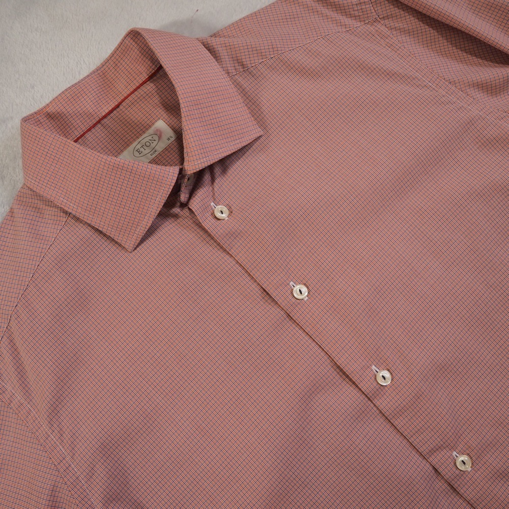 Eton Slim Sz 42/16.5  Orange/Blue  Micro-Check Cotton Dress Shirt